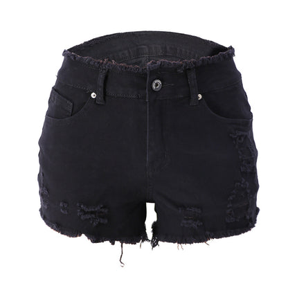 Pantalones cortos vaqueros de cintura media con borlas y cremallera rasgada para mujer
