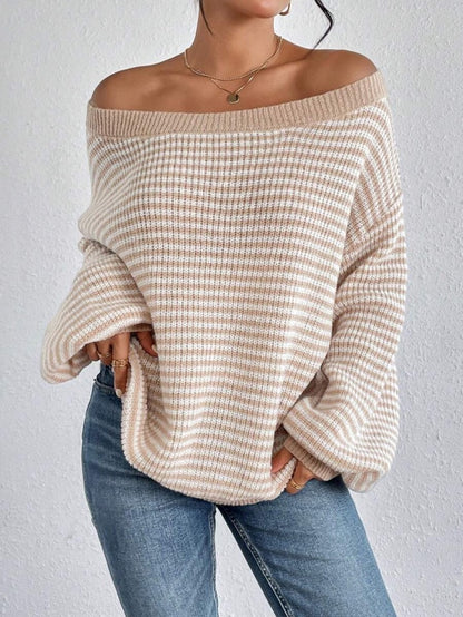 Autumn And Winter Women Casual Stripe Loose Knitted Sweater