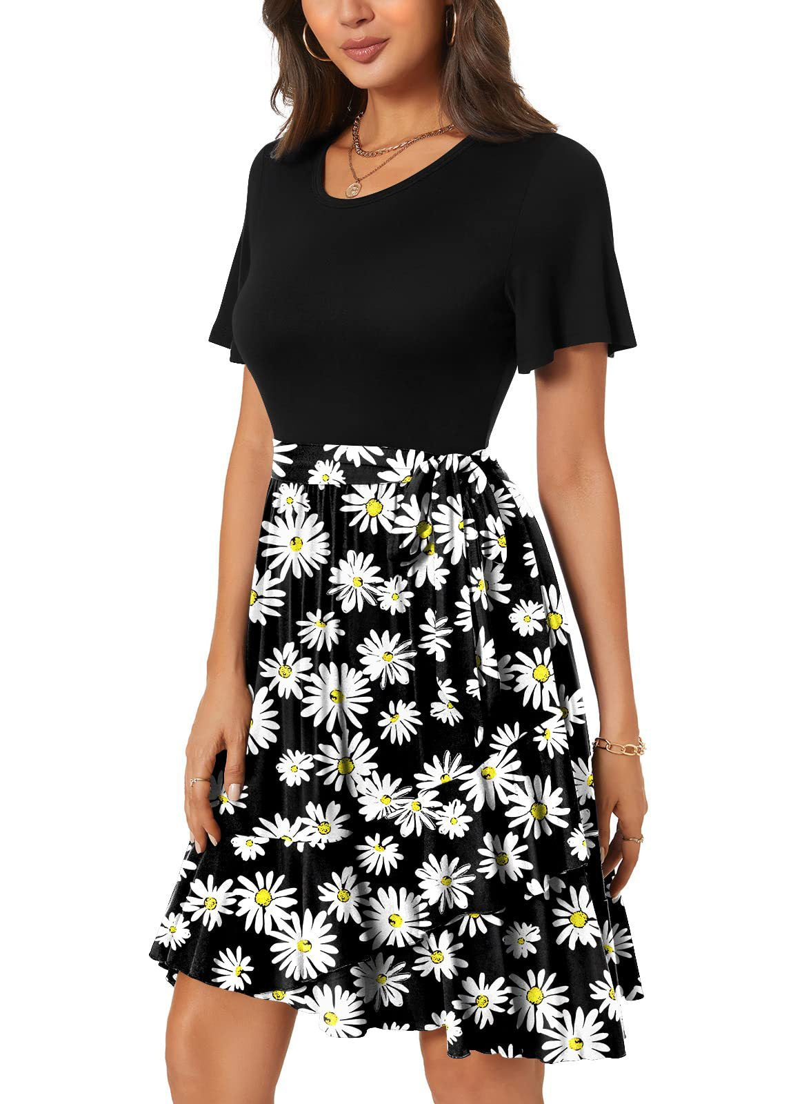 Women'S Casual Round Neck Printed Short Sleeve Dress