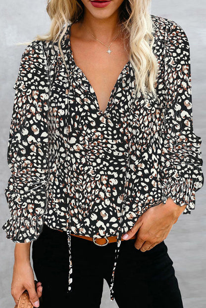 Blusa informal de manga larga con cuello en V y estampado floral para mujer