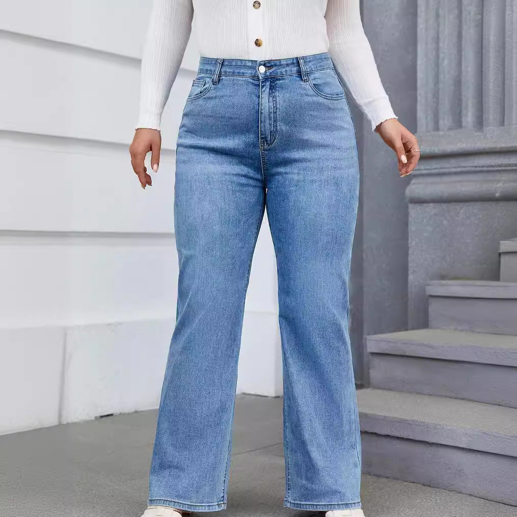 Vaqueros de pierna ancha de talla grande informales a la moda para mujer