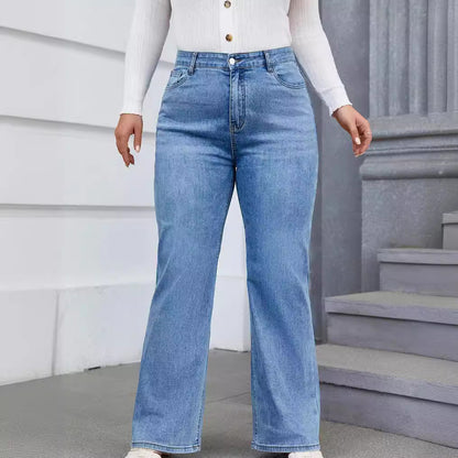 Vaqueros de pierna ancha de talla grande informales a la moda para mujer