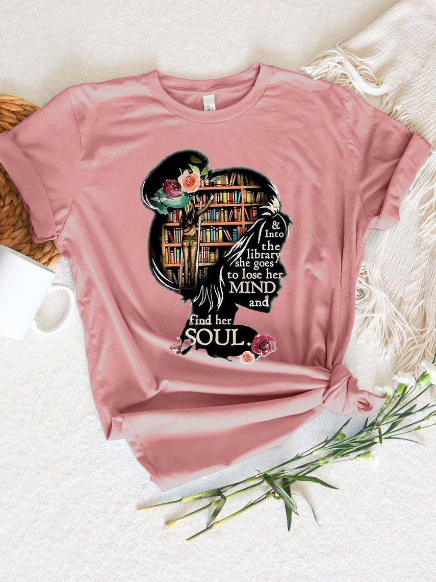 Camiseta informal de manga corta con cuello redondo y estampado gráfico 3D para mujer
