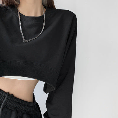Women Basic Casual Edgy Long Sleeve Autumn Solid Color Crop Top