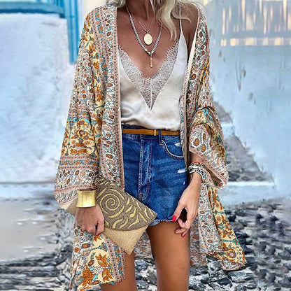 Women Casual Bohemian Print Long Sleeve Cardigan Jacket