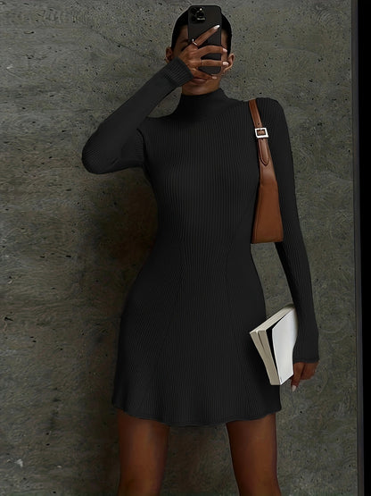 Vestido ajustado de punto de manga larga de color liso informal para mujer de otoño e invierno