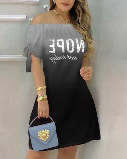Women Casual Off-The-Shoulder Short Sleeves Color Blocking Dress