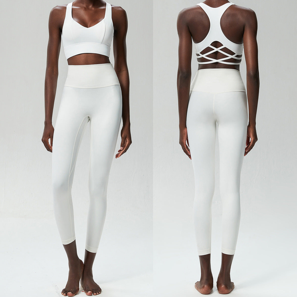 Conjunto de dos piezas deportivo informal de color liso para mujer, de secado rápido, con top y pantalones ajustados