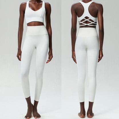 Conjunto de dos piezas deportivo informal de color liso para mujer, de secado rápido, con top y pantalones ajustados