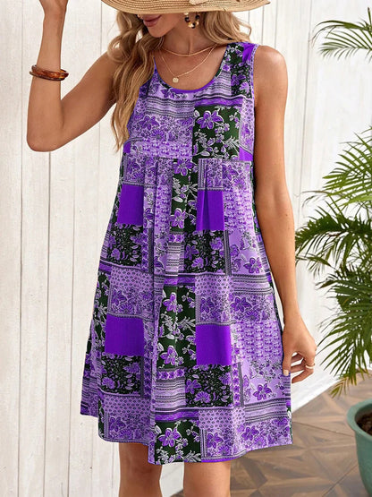Vestido informal sin mangas con estampado floral a la moda de verano para mujer