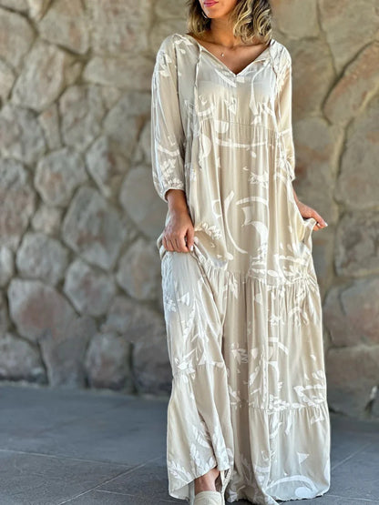 Women Casual Loose Graphic Printed V-Neck Plus Size Dress