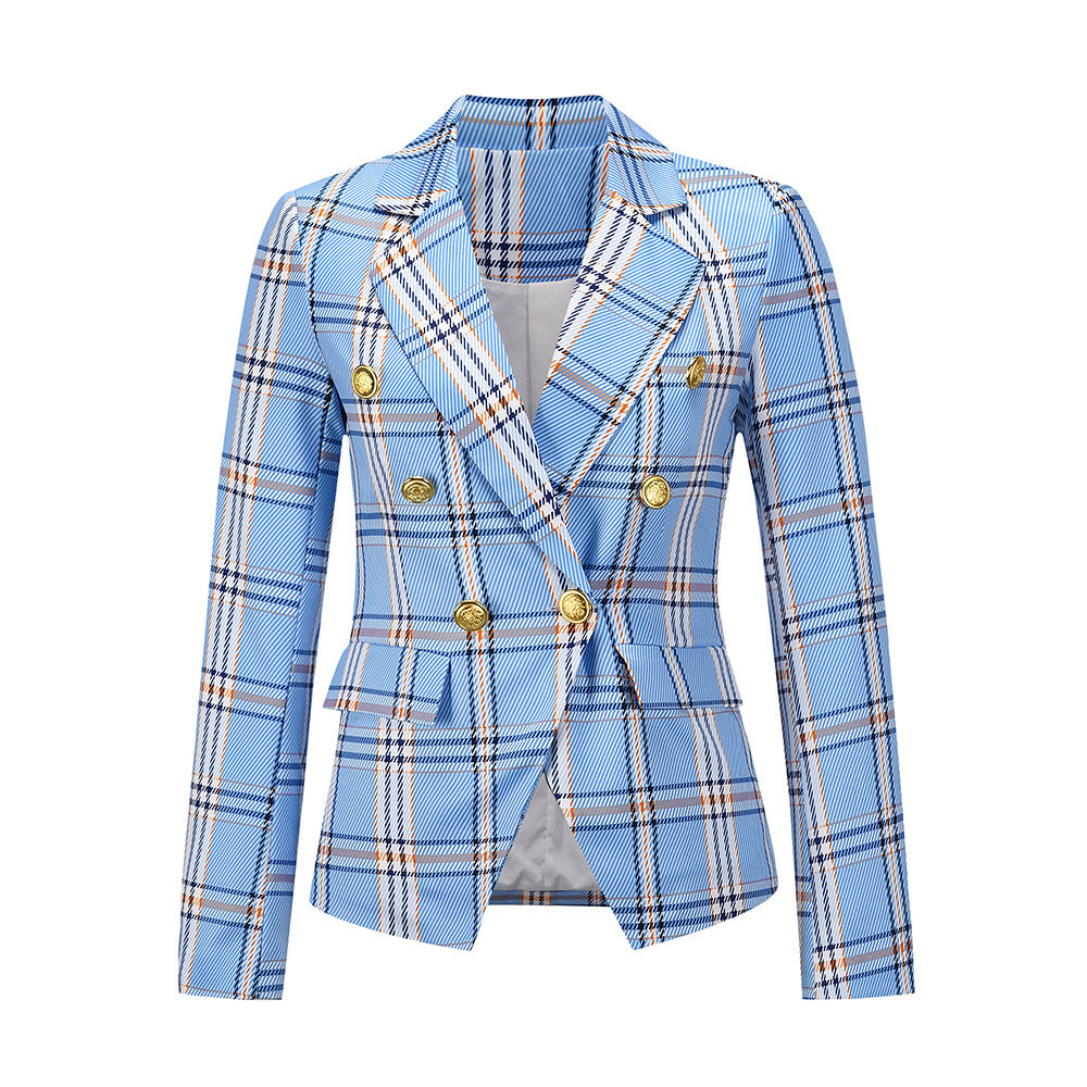 Chaqueta de traje con botones a cuadros informal de moda para mujer