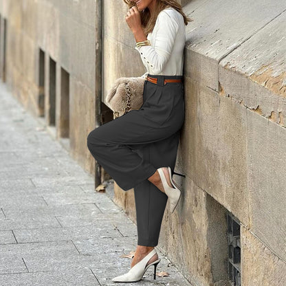 Women Fashion Casual Solid Color High Waist Pants
