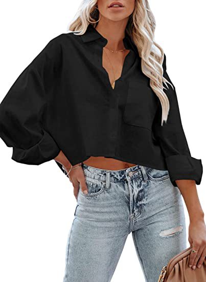 Blusa informal de manga larga con solapa y hebilla de color liso para mujer