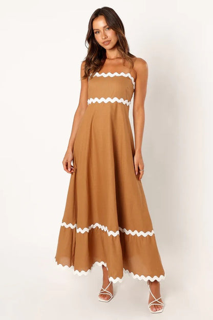 Women Casual Summer Vacation Floral Color Blocking Maxi Sun Dress
