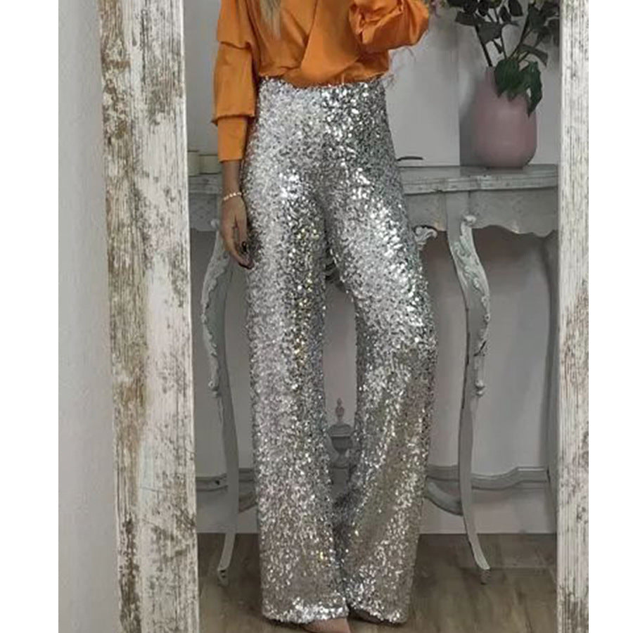 Women Fashion Party Sequins Casual Slim Stretch Multicolor Flared Pants