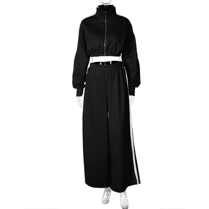 Women Fashion Casual Long Sleeve Top And Wide Leg Pants Sport Set