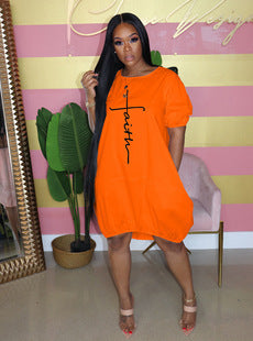 Women Fashion Casual Plus Size Printed Dress