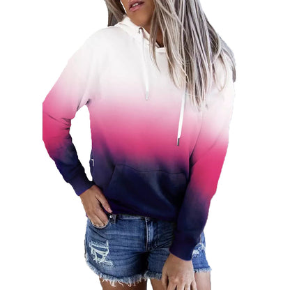 Sudadera con capucha de manga larga con estampado degradado holgado e informal para mujer