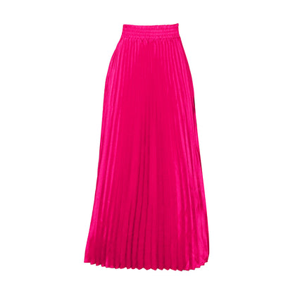Women Fashion Casual Solid Color High Waist Pleated Skirt