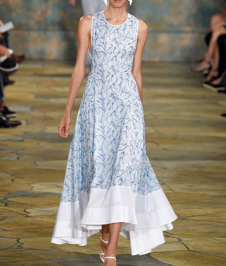 Vestido informal de moda para mujer con estampado floral, sin mangas y cintura definida con costuras