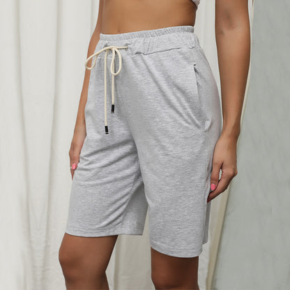 Women Fashion Casual Solid Color Elastic Waist Cropped Pants