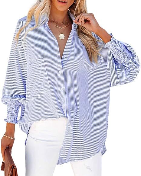 Casual Office Chic Women Stripe Long Sleeve Loose Shirt