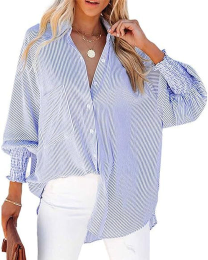 Casual Office Chic Women Stripe Long Sleeve Loose Shirt