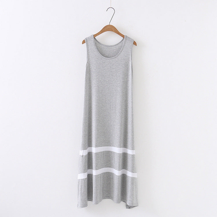 Women Casual Color Matching Sleeveless Loose Sundress
