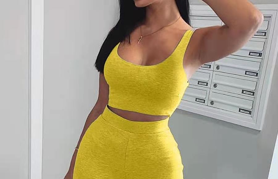 Women Fashion Casual Solid Color Tank Top High-Waiste Loose Pant Two-Piece Set