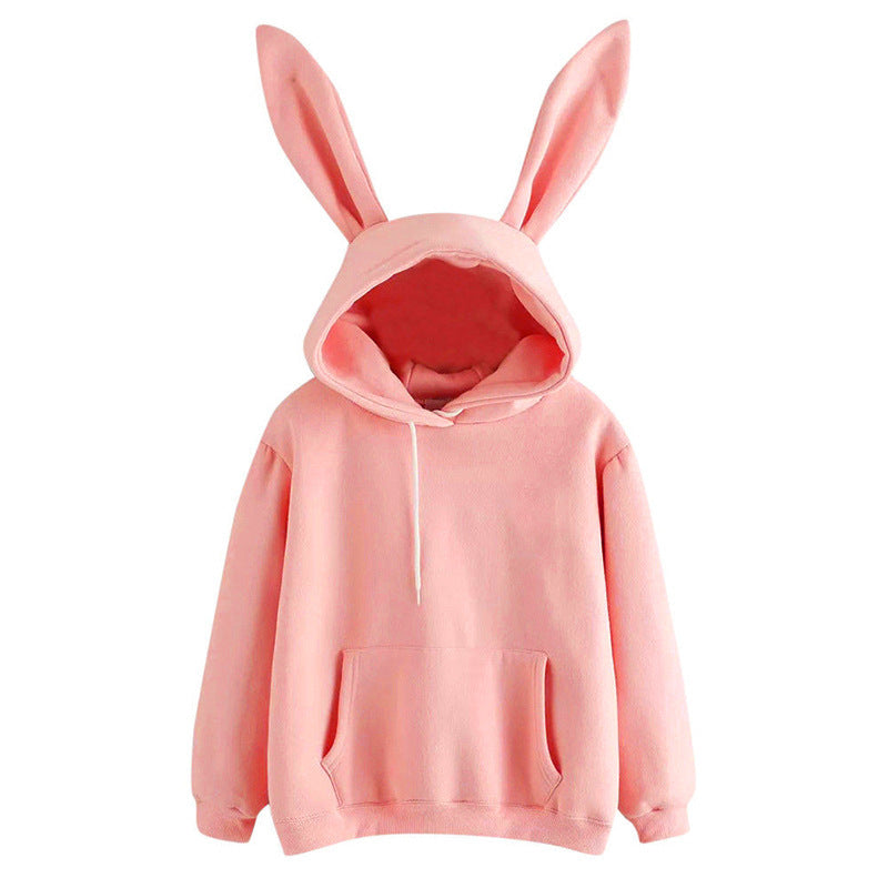 Autumn Winter Women Casual Solid Color Long Sleeve Rabbit Ears Blank Hoodies