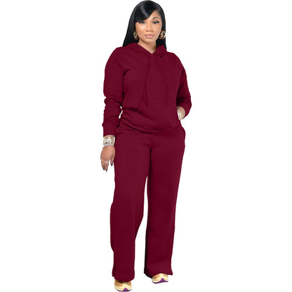 Conjunto de dos piezas de sudadera y pantalón informal con forro polar para mujer