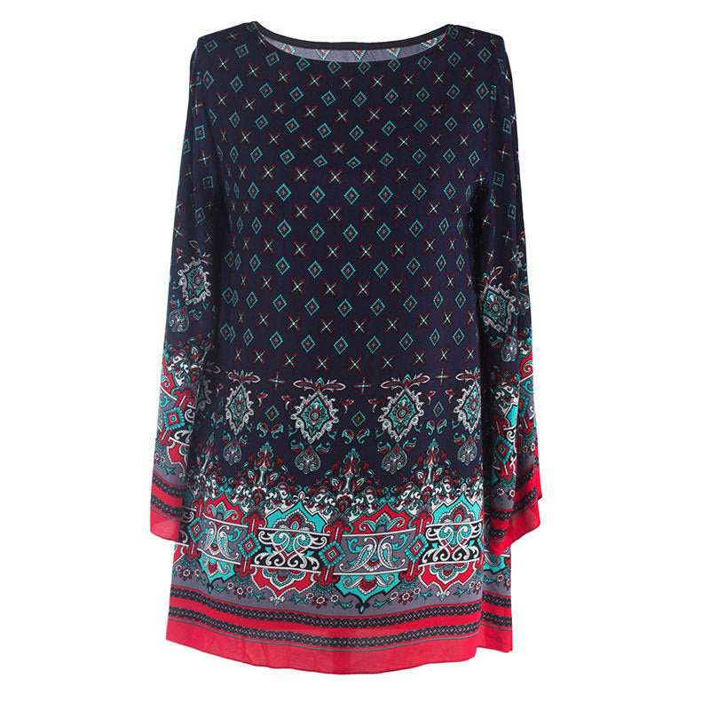Vestido mini de playa bohemio de verano holgado con estampado geométrico informal de gasa vintage para mujer