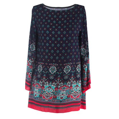 Vestido mini de playa bohemio de verano holgado con estampado geométrico informal de gasa vintage para mujer