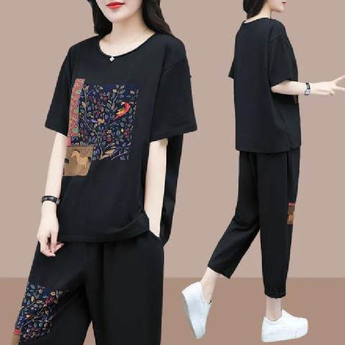 Conjunto de camiseta informal de manga corta y pantalón holgado de verano para mujer con estampado gráfico