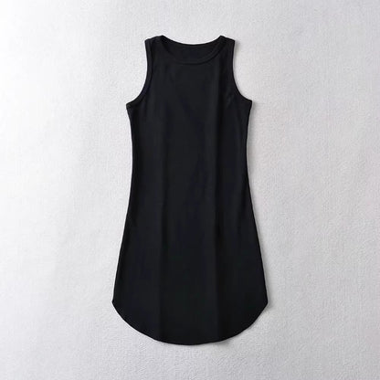 Vestido tipo chaleco sin mangas de color liso básico informal de verano para mujer