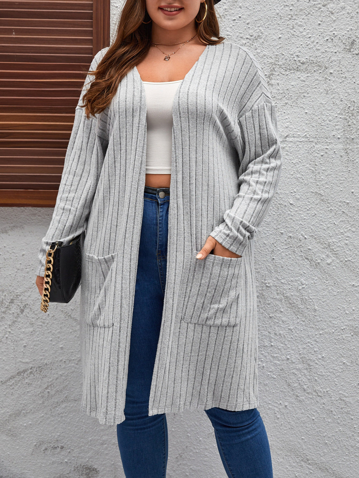 Women Fashion Casual Plus Size Long Sleeve Cardigan Knitted Jacket