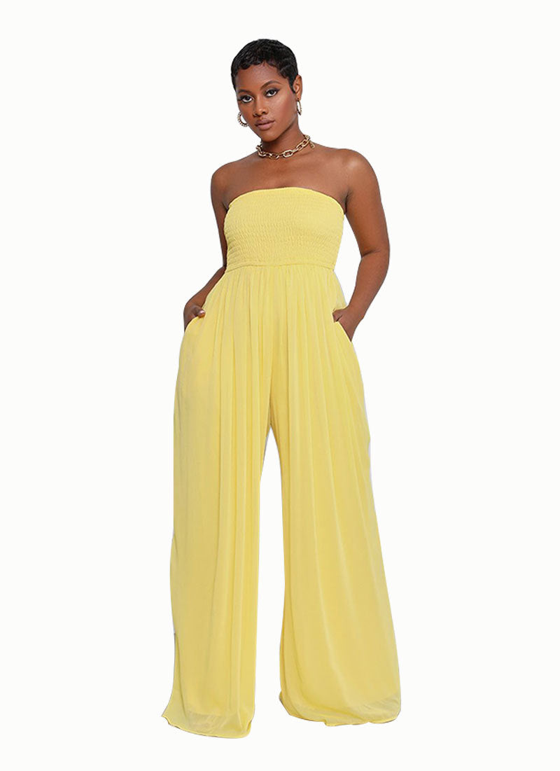 Women Fashion Casual Solid Color Chiffon Sleeveless Wide Leg High-Waisted Jumpsuit