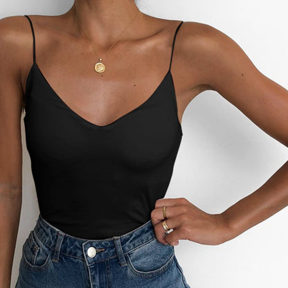 Women Casual Simple Solid Color Slim-Fit Spaghetti Strap Top