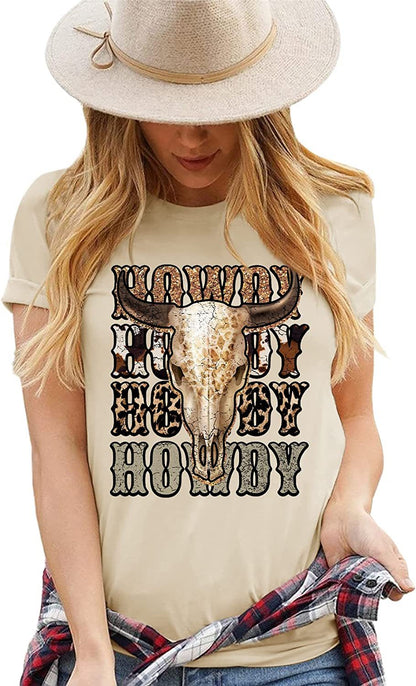 Camiseta de manga corta con cuello redondo y estampado de Tauro para mujer, estilo informal de verano occidental