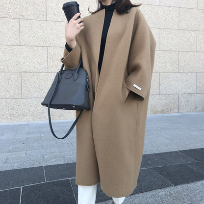 Abrigo informal elegante básico de invierno para mujer, color liso