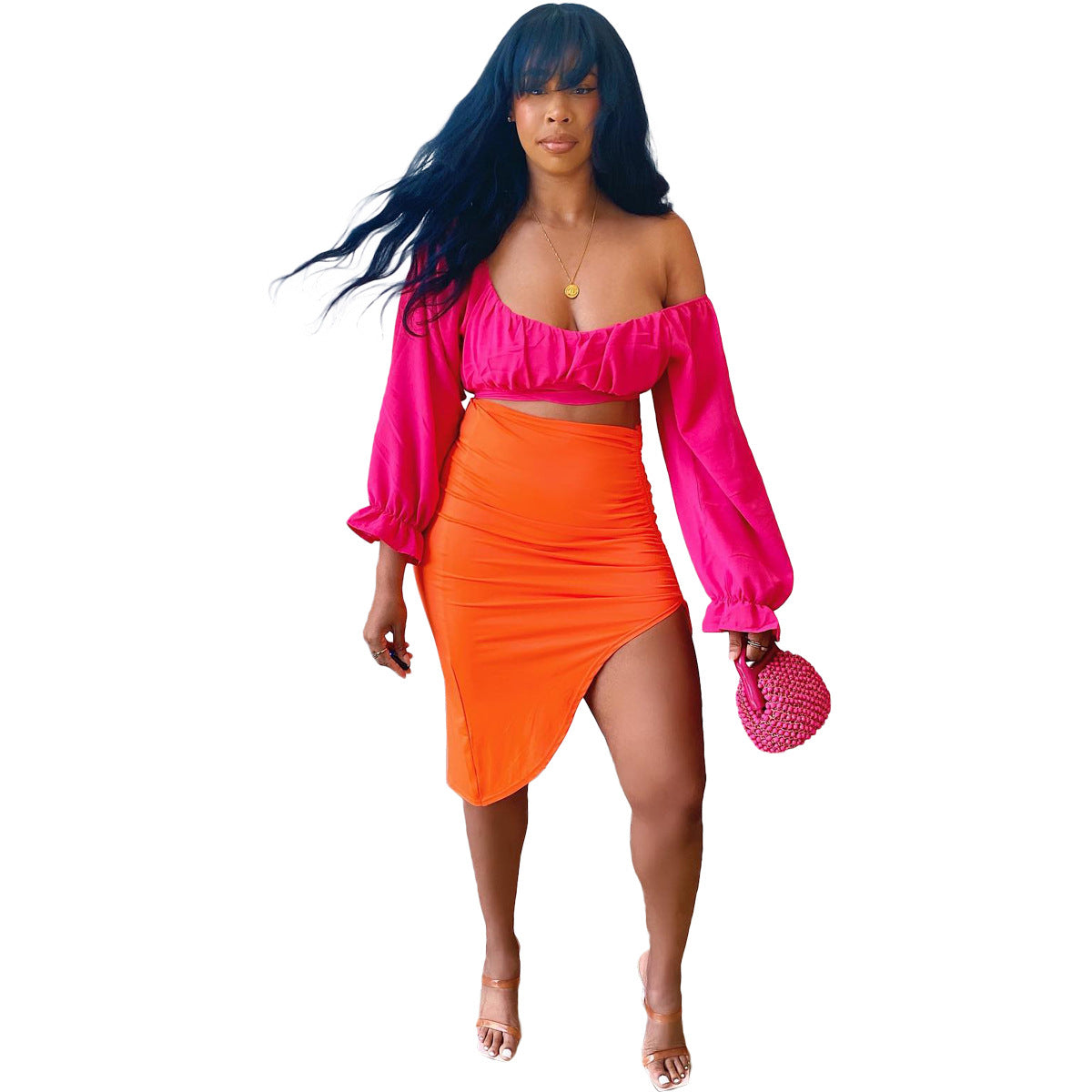 Women Solid Color Irregular Drawstring Casual Slim Skirt