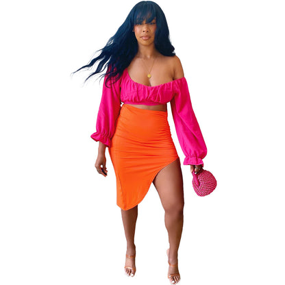 Women Solid Color Irregular Drawstring Casual Slim Skirt