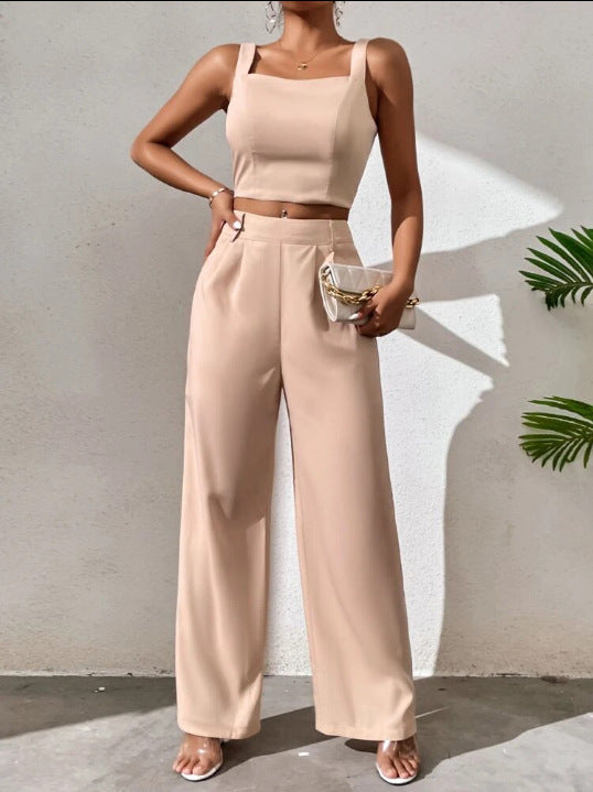 Conjunto de top y pantalón corto de color liso informal a la moda para mujer