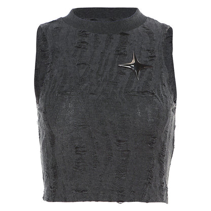 Top corto sin mangas con estrellas esmeriladas informal a la moda para mujer