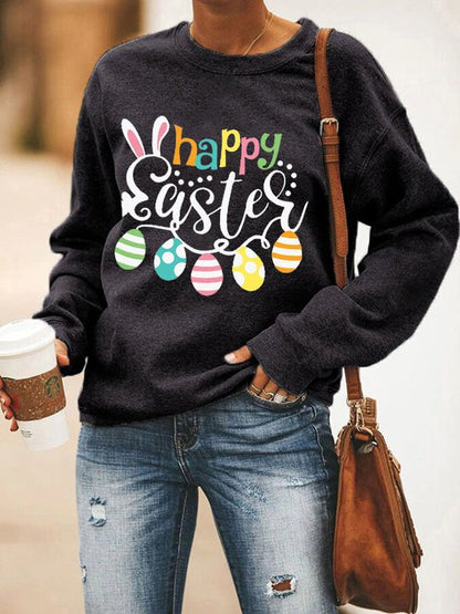 Sudadera informal de manga larga con cuello redondo y estampado de conejo de Pascua para mujer