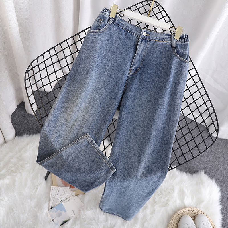 Vaqueros desgastados de cintura alta informales a la moda para mujer, tallas grandes