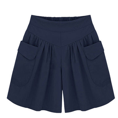 Women Casual Solid Color Pockets Wide Leg Shorts