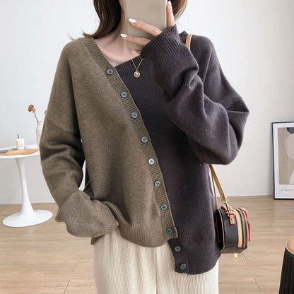 Women Casual Fashion Irregular Color Block Sweater