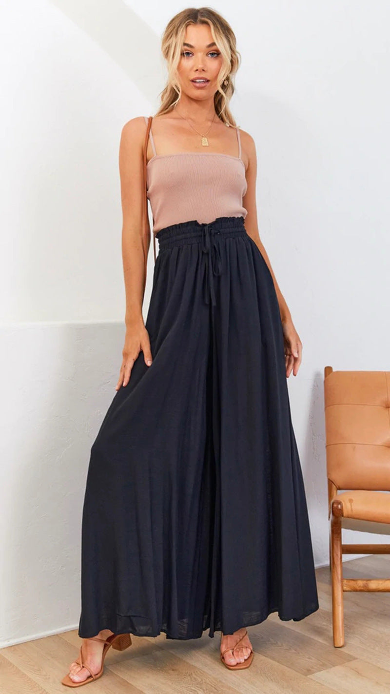 Summer Women'S Loose Casual Solid Color High Waist Wide Leg Vacation Pants